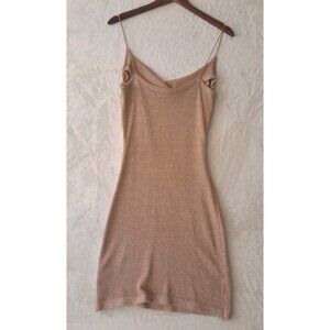 Fashion Nova Glittery Gold Shimmer Clubwear Party Bodycon Size Medium Mini Dress